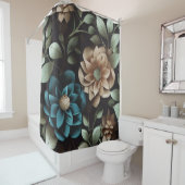 Rideaux De Douche Fleurs bleues et roses (En situation)