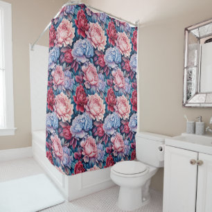 Rideaux De Douche Fleurs bleues et roses