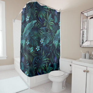 Rideaux De Douche Fleurs bleues Feuilles tropicales