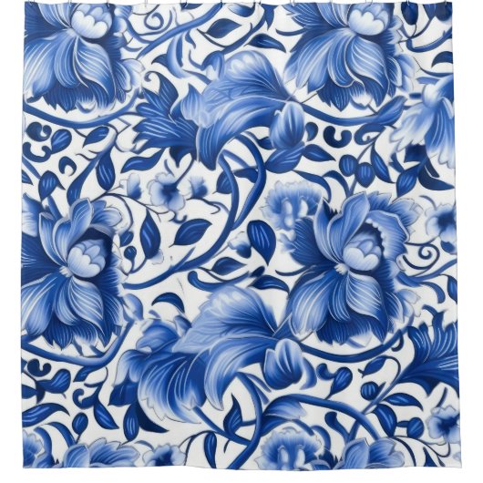 Rideaux De Douche Fleurs bleues Indigo (Devant)