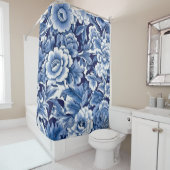 Rideaux De Douche Fleurs bleues Indigo (En situation)