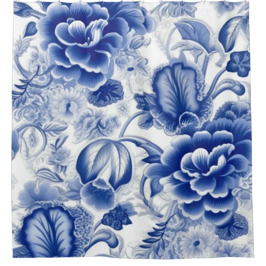 Rideaux De Douche Fleurs bleues Indigo (Devant)