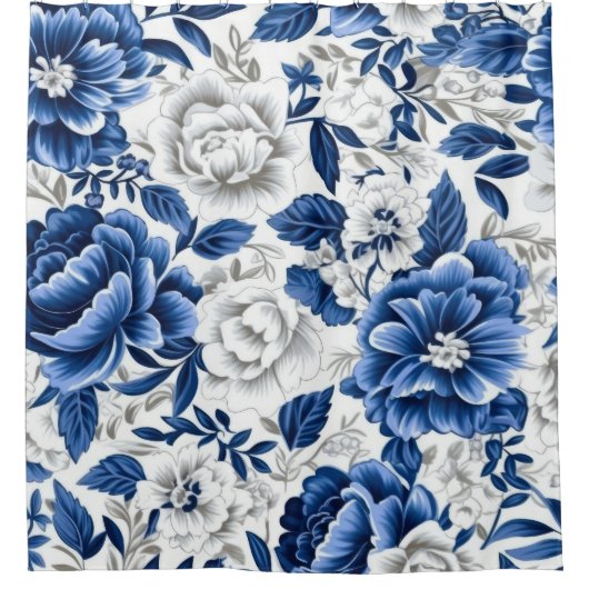 Rideaux De Douche Fleurs bleues Indigo (Devant)