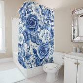 Rideaux De Douche Fleurs bleues Indigo (En situation)