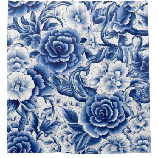 Rideaux De Douche Fleurs bleues Indigo (Devant)