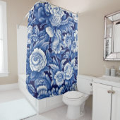 Rideaux De Douche Fleurs bleues Indigo (En situation)