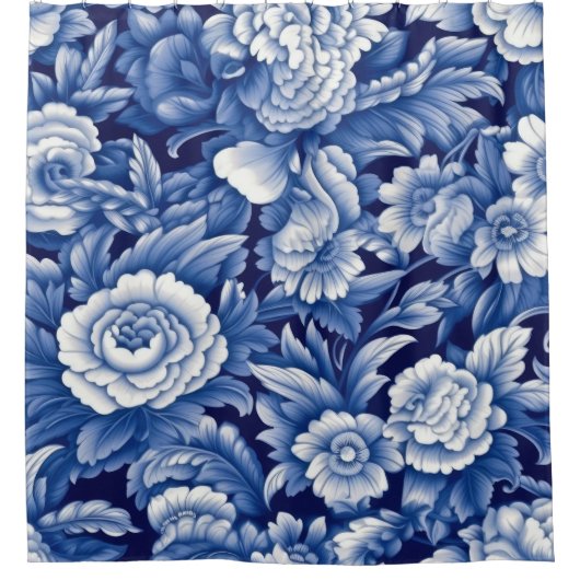 Rideaux De Douche Fleurs bleues Indigo (Devant)