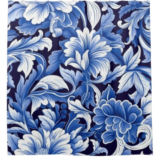 Rideaux De Douche Fleurs bleues Indigo (Devant)