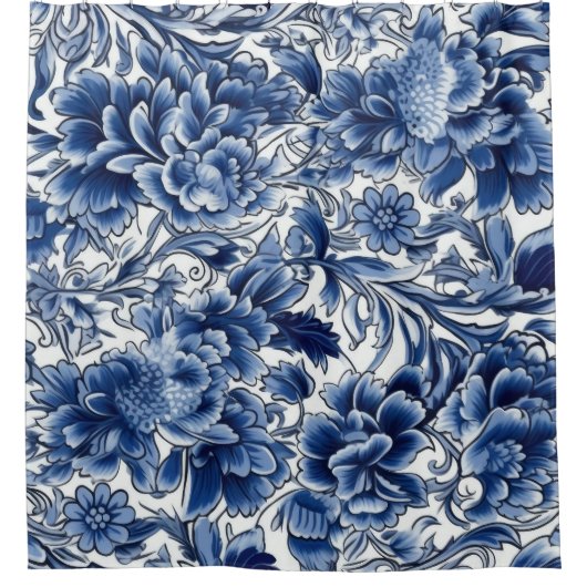 Rideaux De Douche Fleurs bleues Indigo (Devant)