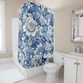 Rideaux De Douche Fleurs bleues Indigo (En situation)