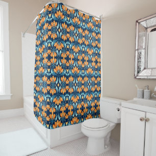 Rideaux De Douche Fleurs bleues orange Art Déco
