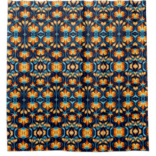 Rideaux De Douche Fleurs bleues orange Art Déco