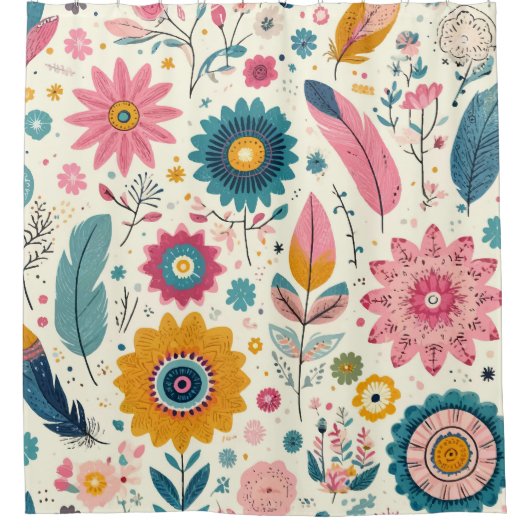 Rideaux De Douche Fleurs Bohémiennes mignonnes Plumes Imprimer (Devant)