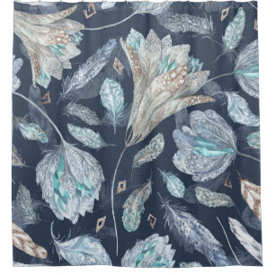 Rideaux De Douche Fleurs Boho Chic : Aquarelle bleu foncé P