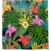 Rideaux De Douche Fleurs botaniques tropicales violettes et vertes (Devant)