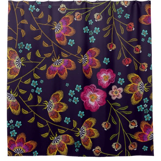 Rideaux De Douche Fleurs brodées : mode sans couture motif (Devant)