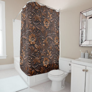 Rideaux De Douche Fleurs Brown Western Cowgirl