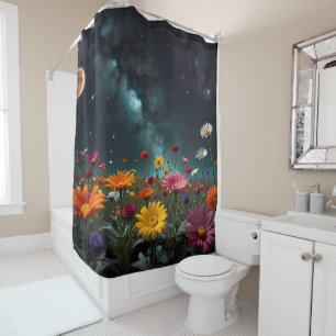 Rideaux De Douche Fleurs célestes : Fleurs sous la voie lactée