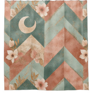 Rideaux De Douche Fleurs Chevron Ton Terre Doux avec Lunes