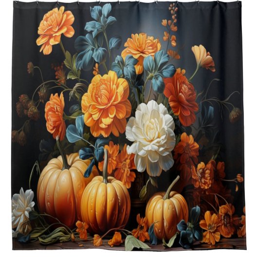 Rideaux De Douche Fleurs Citrouilles d'Halloween (Devant)