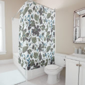 Rideaux De Douche Fleurs Clematis Vert Bleu Motif Floral (En situation)