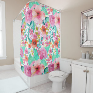 Rideaux De Douche Fleurs colorées Collage Aquarelles Motif