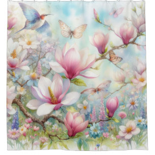 Rideaux De Douche Fleurs colorées dans des couleurs pastel doux aqua