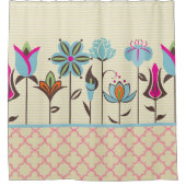 Rideaux De Douche Fleurs Colorées Sur Des Rayures Beiges (Devant)