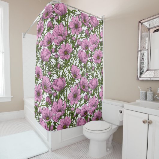 Rideaux De Douche Fleurs Cosmos roses (En situation)