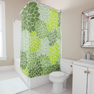 Rideaux De Douche Fleurs Dahlia, Motif De Fleurs, Dahlia Verte