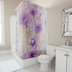 Rideaux De Douche Fleurs d'Allium pastel rêveuses à l'aquarelle