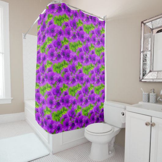 Rideaux De Douche Fleurs d'anémone violet vibrant (En situation)