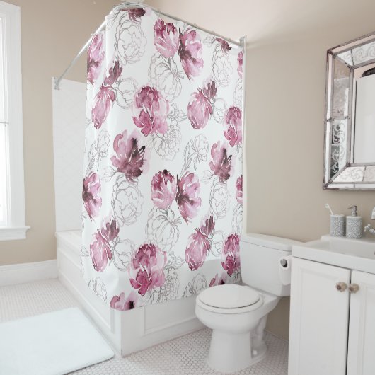 Rideaux De Douche Fleurs d'aquarelle croisées de Bourgogne et de Car (En situation)