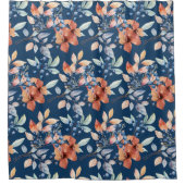 Rideaux De Douche Fleurs d'aquarelle et baies sur bleu marine (Devant)