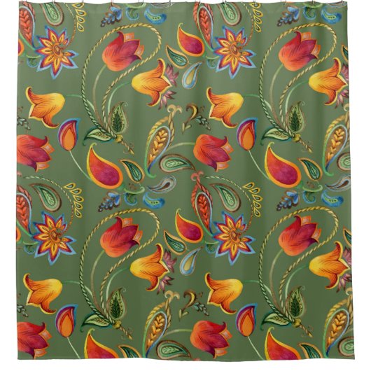 Rideaux De Douche Fleurs d'aquarelle Paisley, motif indien sans soud (Devant)
