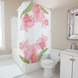 Rideaux De Douche Fleurs d'aquarelle rose exotique