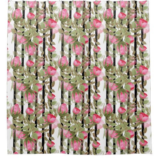 Rideaux De Douche Fleurs d'aquarelle rose rose roses romes florales (Devant)