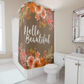 Rideaux De Douche Fleurs d'aquarelle rustique Bonjour Beau Script (En situation)