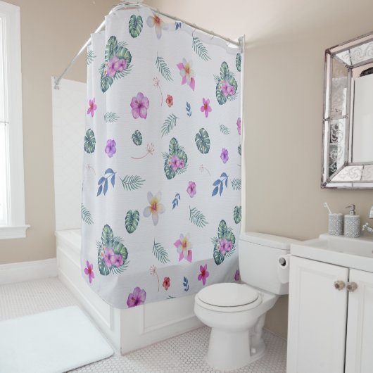 Rideaux De Douche Fleurs d'aquarelle tropicale légère Botanique (En situation)