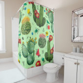 Rideaux De Douche Fleurs de cactus : Aquarelle Arrière - plan géomét (En situation)