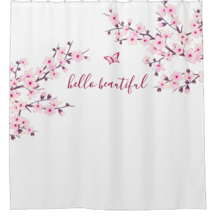 Rideaux De Douche Fleurs de Cerisier Bonjour Beau Texte