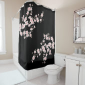 Rideaux De Douche Fleurs de cerisier noir rose (En situation)