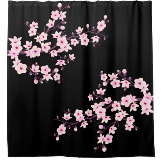 Rideaux De Douche Fleurs de cerisier rose noir (Devant)