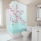 Rideaux De Douche Fleurs de cerisier rose Turquoise (En situation)