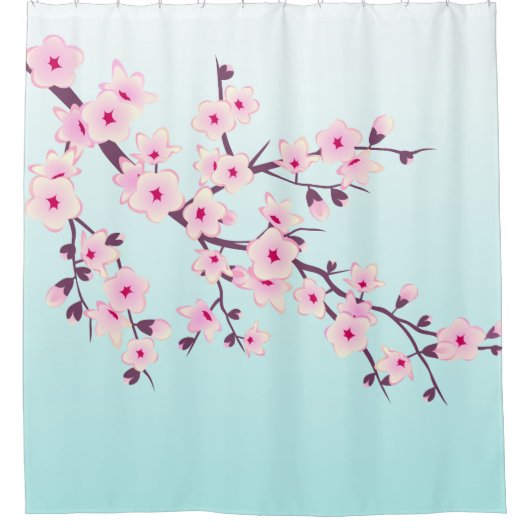 Rideaux De Douche Fleurs de cerisier rose Turquoise (Devant)