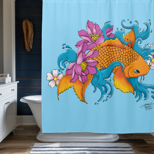 Rideaux De Douche Fleurs de cerisiers de Lotus Koi Fish