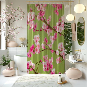 Rideaux De Douche Fleurs de cerisiers roses étonnantes sur Chartreus