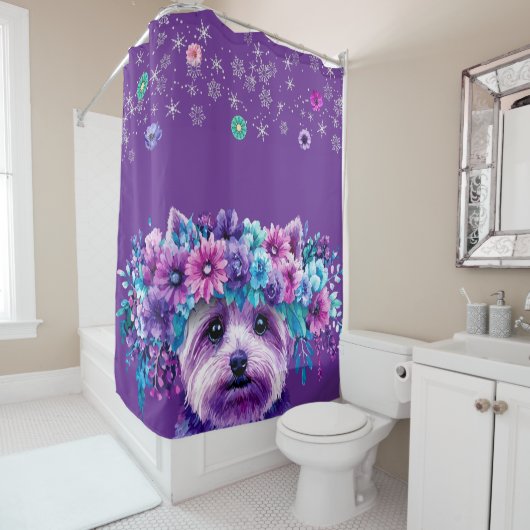 Rideaux De Douche Fleurs de chien (En situation)