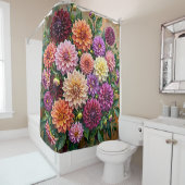 Rideaux De Douche Fleurs de dahlia colorées (En situation)