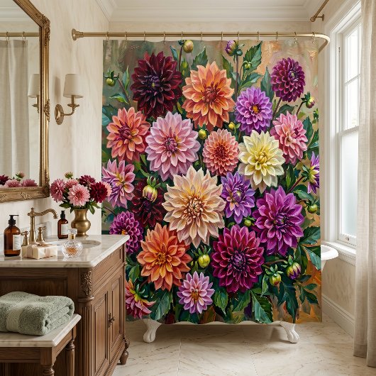 Rideaux De Douche Fleurs de dahlia colorées